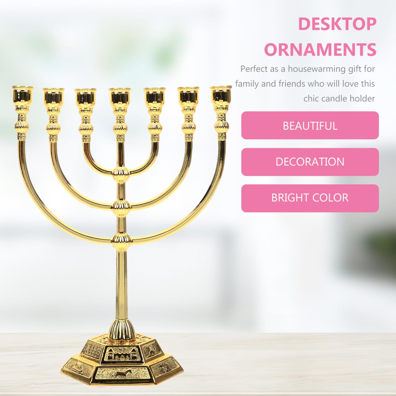 Bougeoir de Noël juif Menorah Messianique à 7 branches Décoration festive juive Chandelier de Hanoukka antique métal hébreu