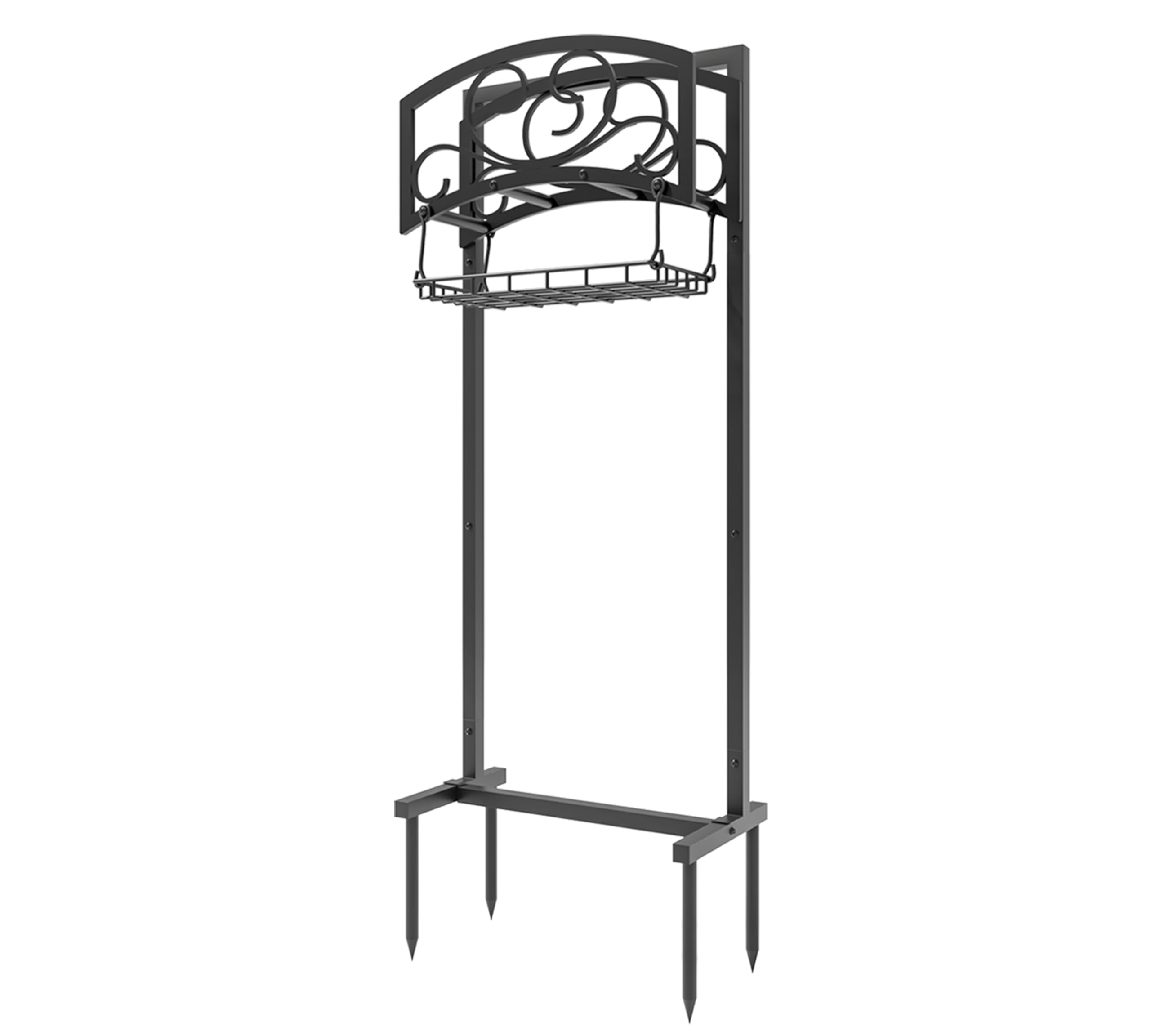 Kingson Support de tuyau d'arrosage autonome avec panier de rangement - Acier robuste, revêtement noir, contient un tuyau de 45 m, design amovible et portable