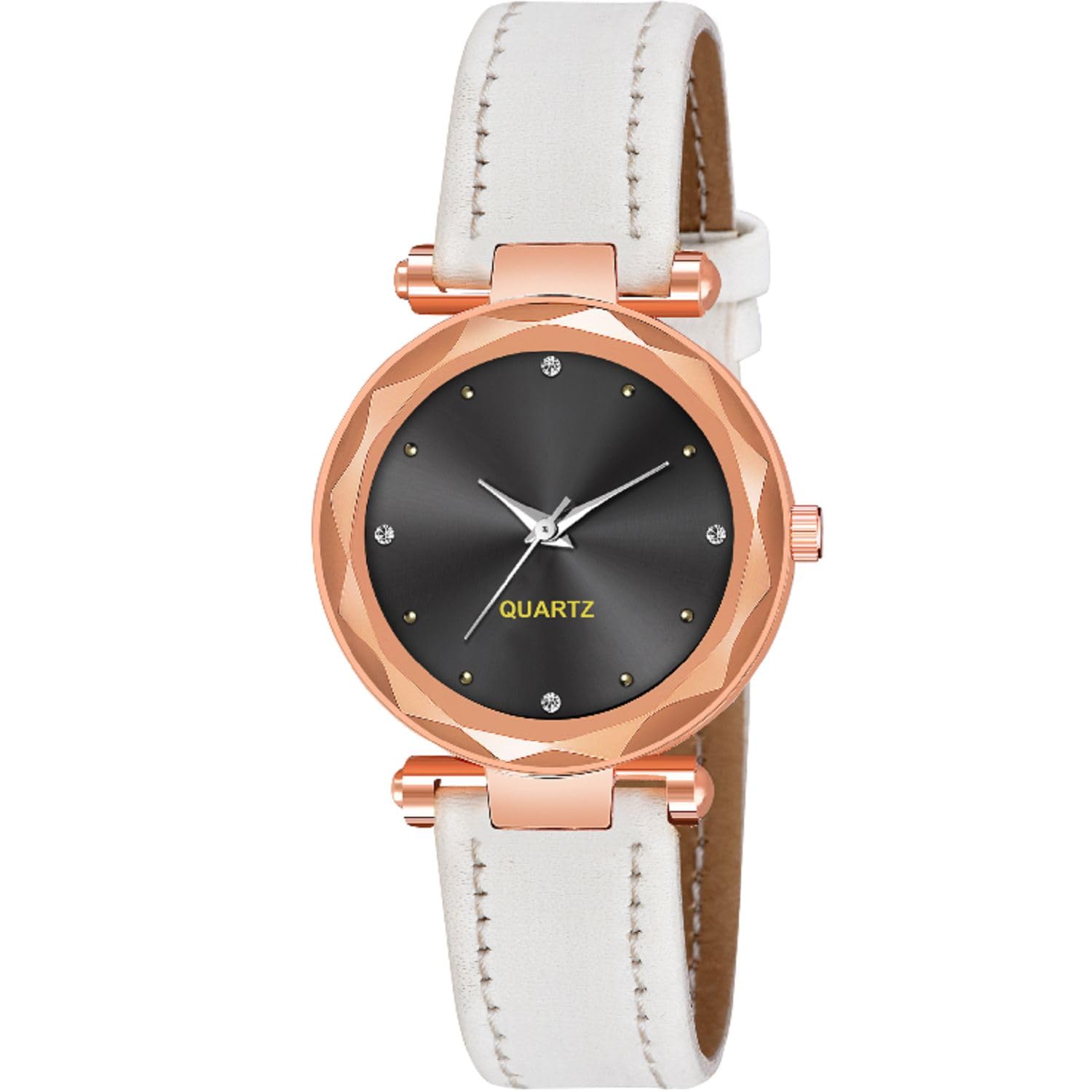 KIROH Analogue 4 Diamond Designer Dial Leather Strap Watch for Girls and Women(Brown) (White) (B0C8JJKHDH) Amazon Price History, Amazon Price Tracker