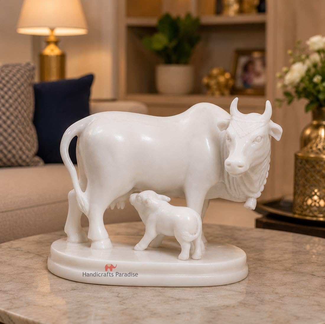 Handcrafted Marble Cow Statue - Auspicious Home Décor -5 Handcrafted Marble Cow Statue - Auspicious Home Décor -5