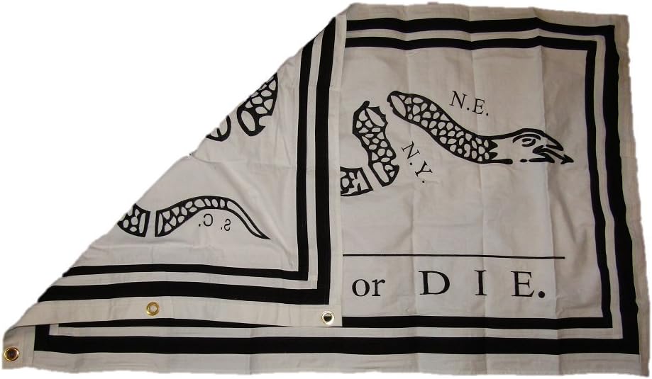 AES 3x5 Embroidered Sewn Join Or Die Benjamin Franklin White Cotton Flag 3'x5' (100% Cotton)
