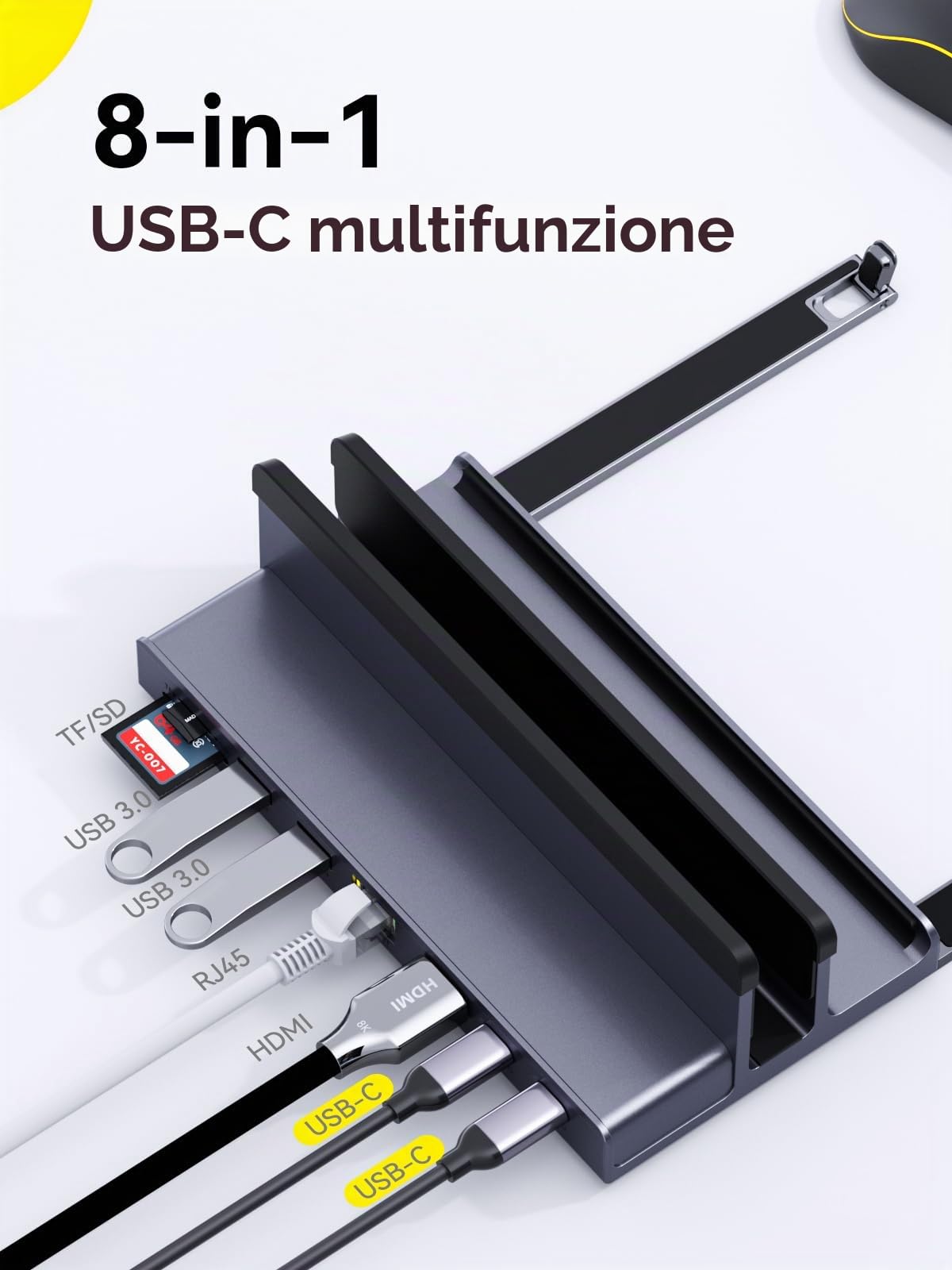 Supporto verticale 7 in 1 per laptop QUUGE con docking station e HDMI 4K per MacBook