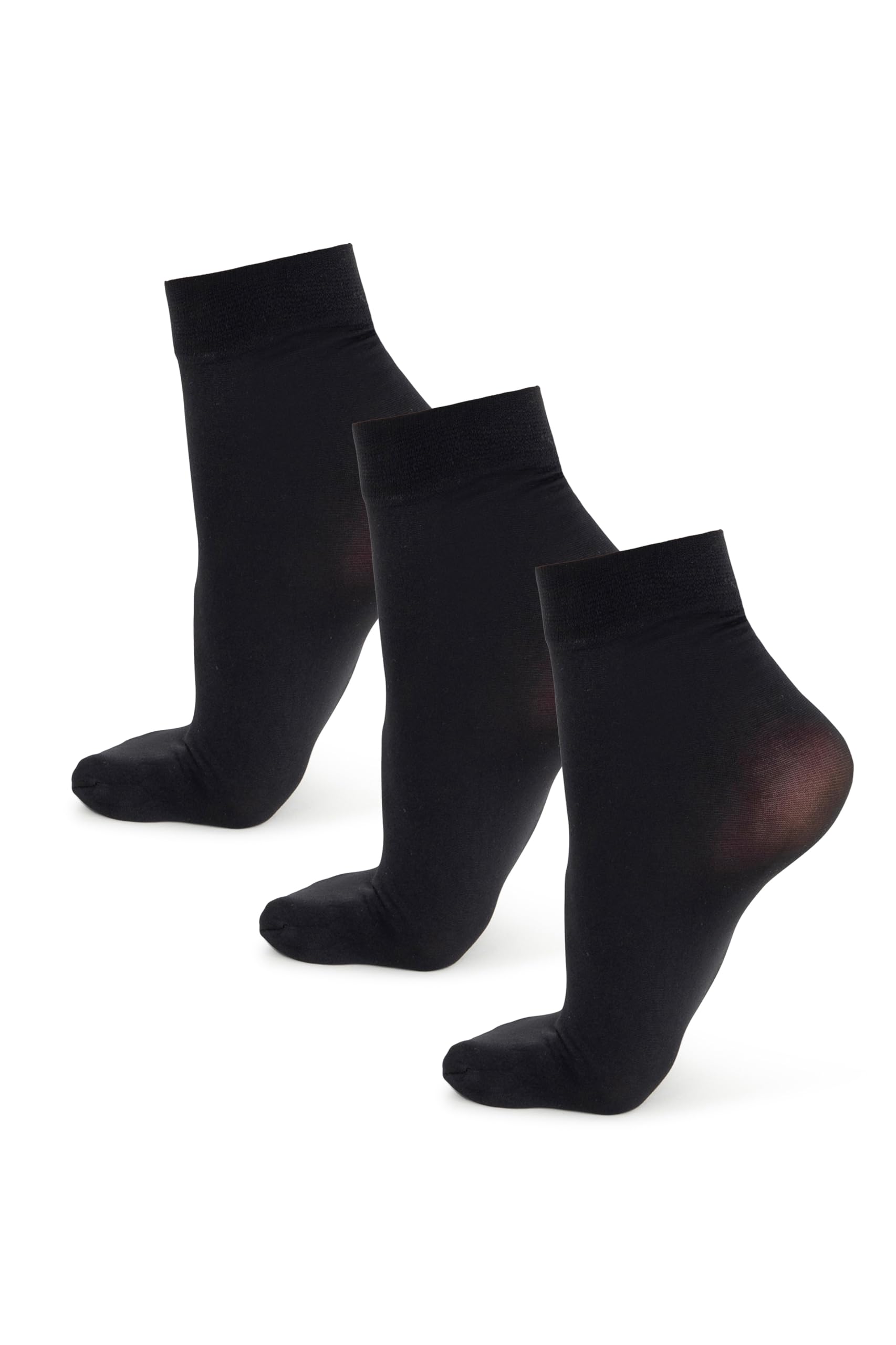 NOQ 3-Pack Women Socks Above Ankle Plain 40 DEN Opaque Microfiber Matte Classic with Comfort Top One Size Casual Office Ladies Socks Mira, Nero Multipack