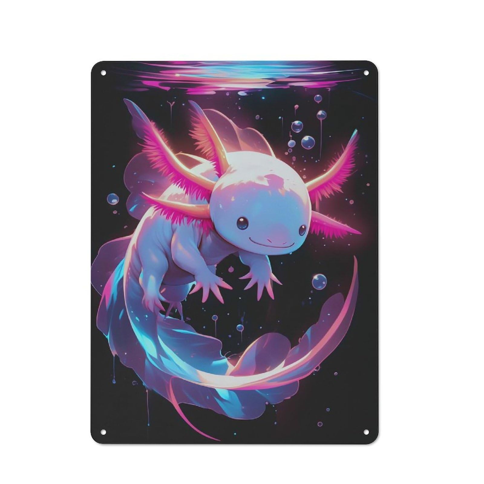 Junmoney Cute Axolotl In Neon Lights - Gfp Axolotl Tin Wall Plaque 40X30cm With For Garage Or Workshop, For An Autumn Wall Display In Garage And Workshop