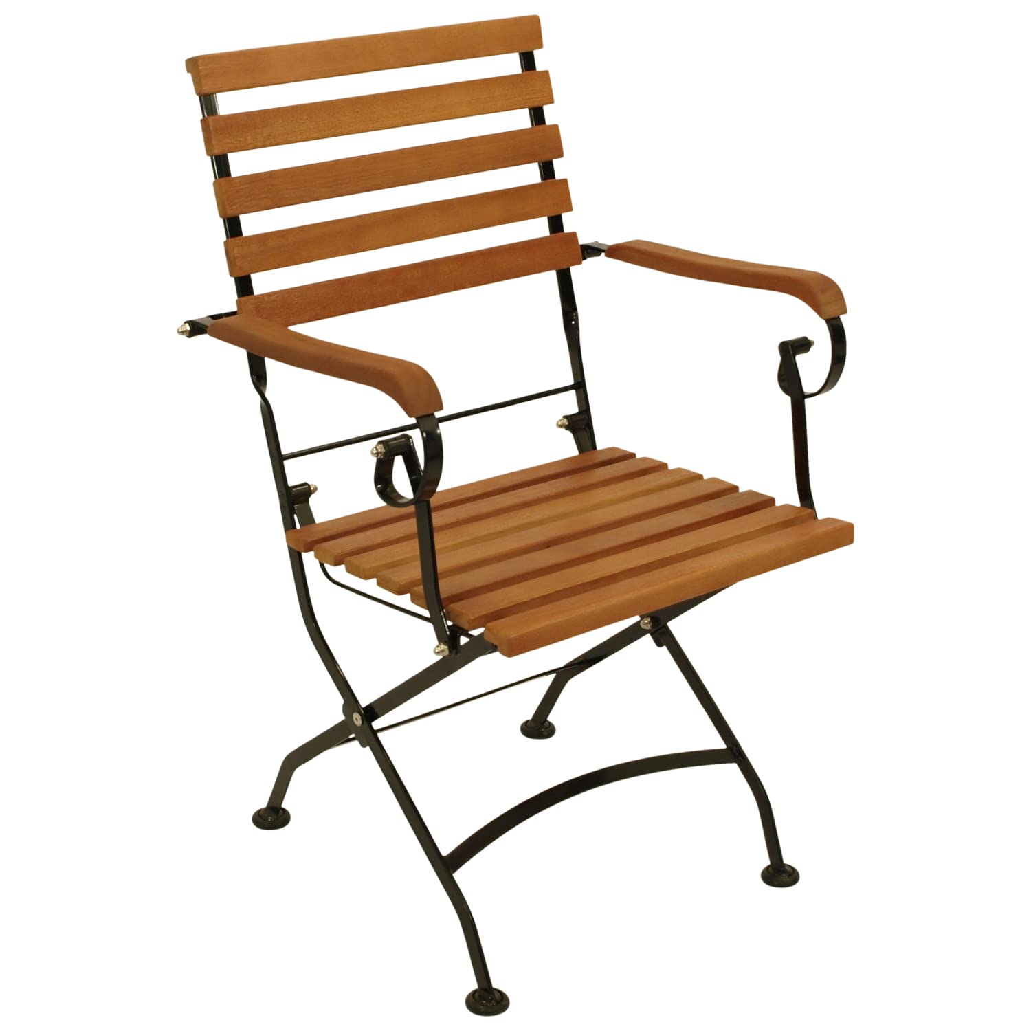 DEGAMO Klappsessel Gartenstuhl HOFGARTEN mit Armlehnen, Gestell Flachstahl schwarz pulverbeschichtet, Belattung Eukalyptus Hartholz, klappbar, Outdoor, 2 STÜCK