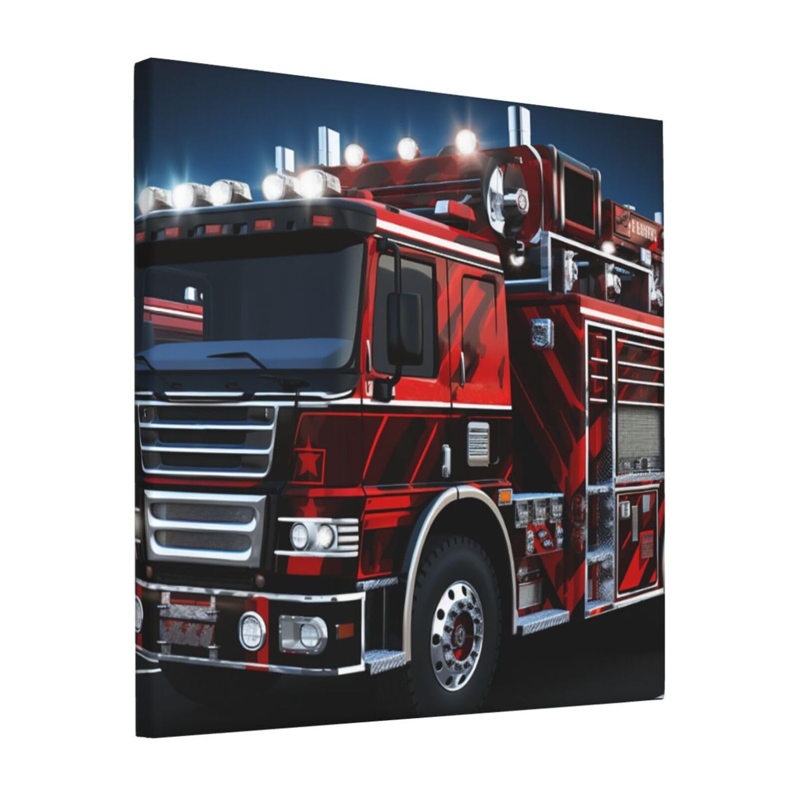 Red Fire and Rescue Truck Canvas Wall Art for Living Room Wall Decor 12"x12" Modern Artwork Painting Pictures Hanging Canvas Prints Aesthetic Wall Art for Bedroom Bathroom Office Wallart Decor