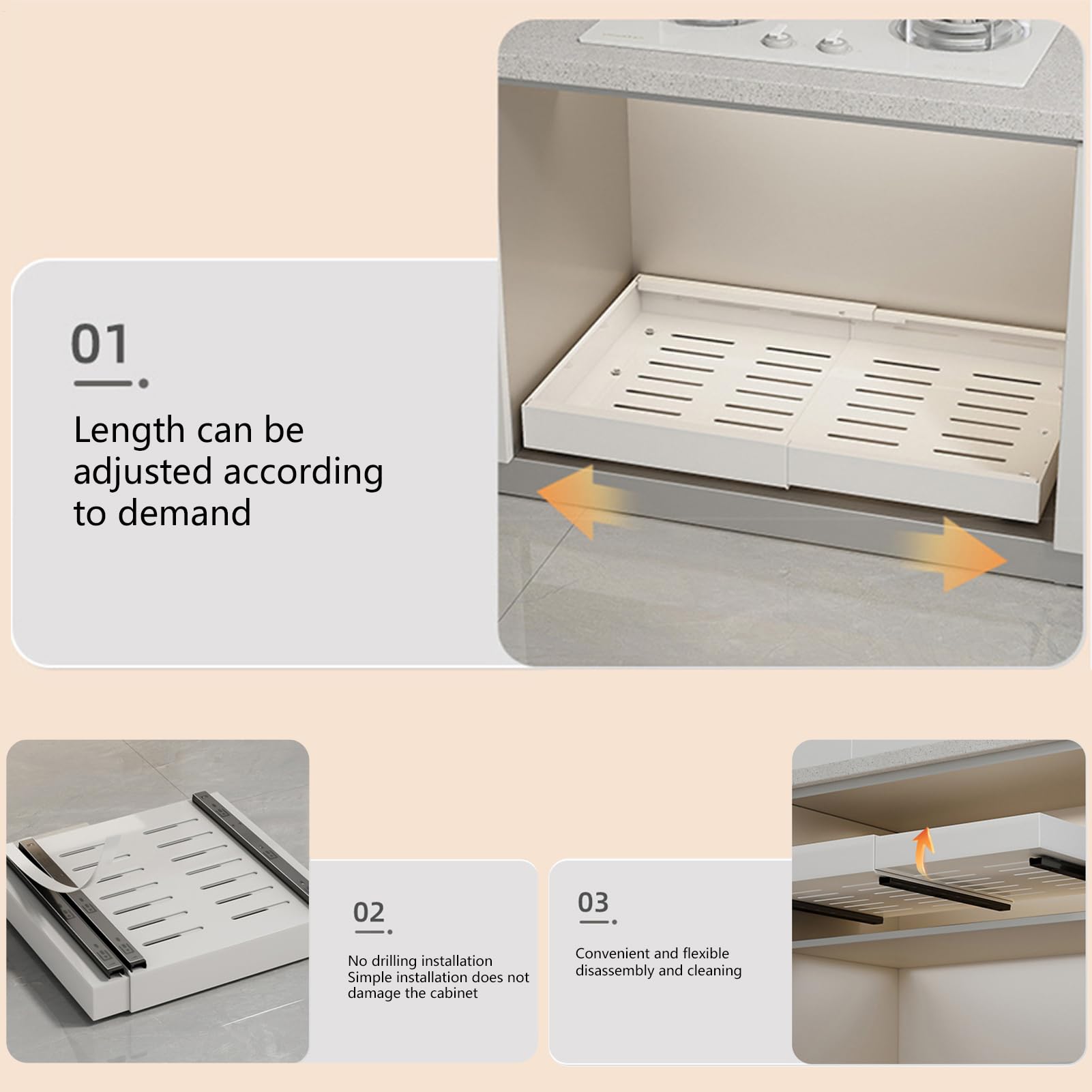 Organizer Sottolavello Robusto Cestello Estraibile Senza Foratura | Ripiani Scorrevoli Estraibili Sottolavello Ripiano Contenitore Multiuso Cucina Bagno Dispensa Armadio Lavanderia Ripostiglio