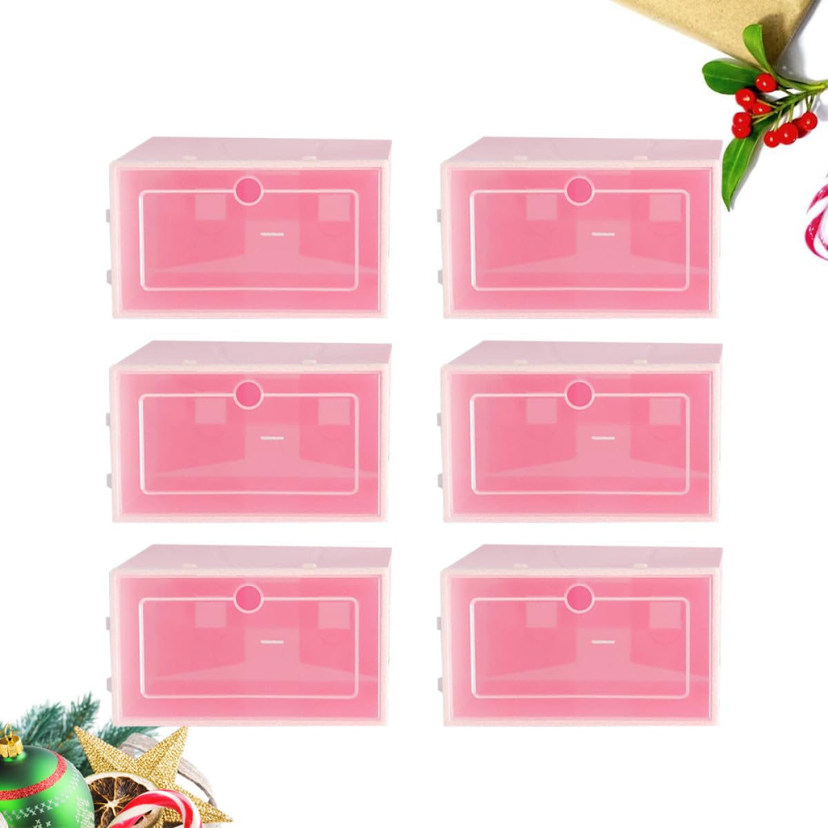 Trasparente Scatola Porta Scarpe Rosa Impilabile 6 Pezzi in PP