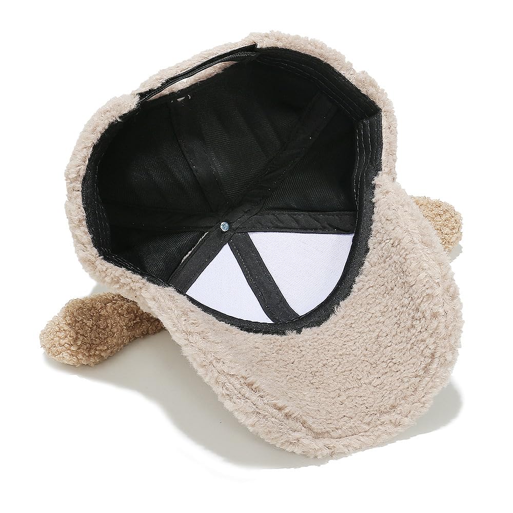 Gorro de Invierno, Gorra de béisbol Invierno for Mujer, Ajustable, Lana Cordero, con Orejas Cachorro, Lisa y sin estructurar(3PCS)
