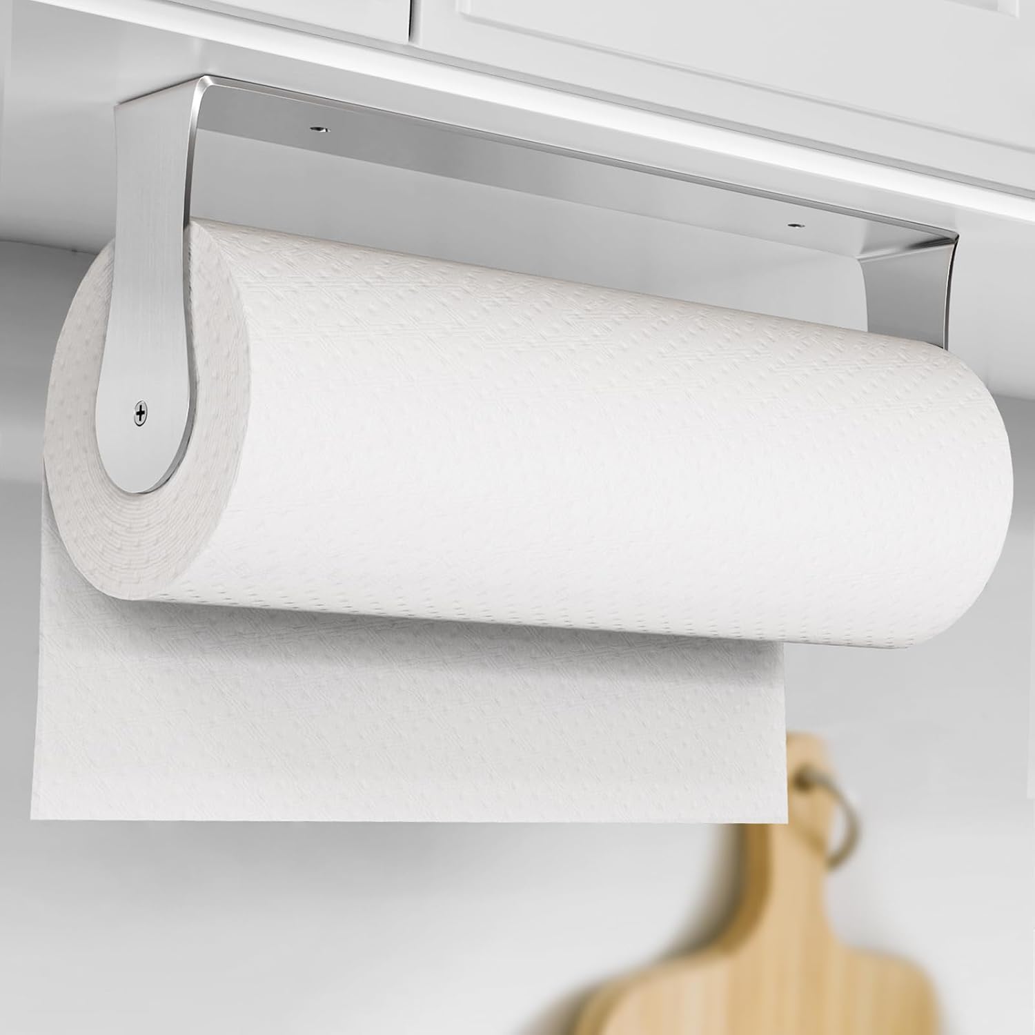 hze paper towel holder under cabinet, wall mount, stainless steel paper towel holder for kitchen and bathroom, adhesive or screws, silver
