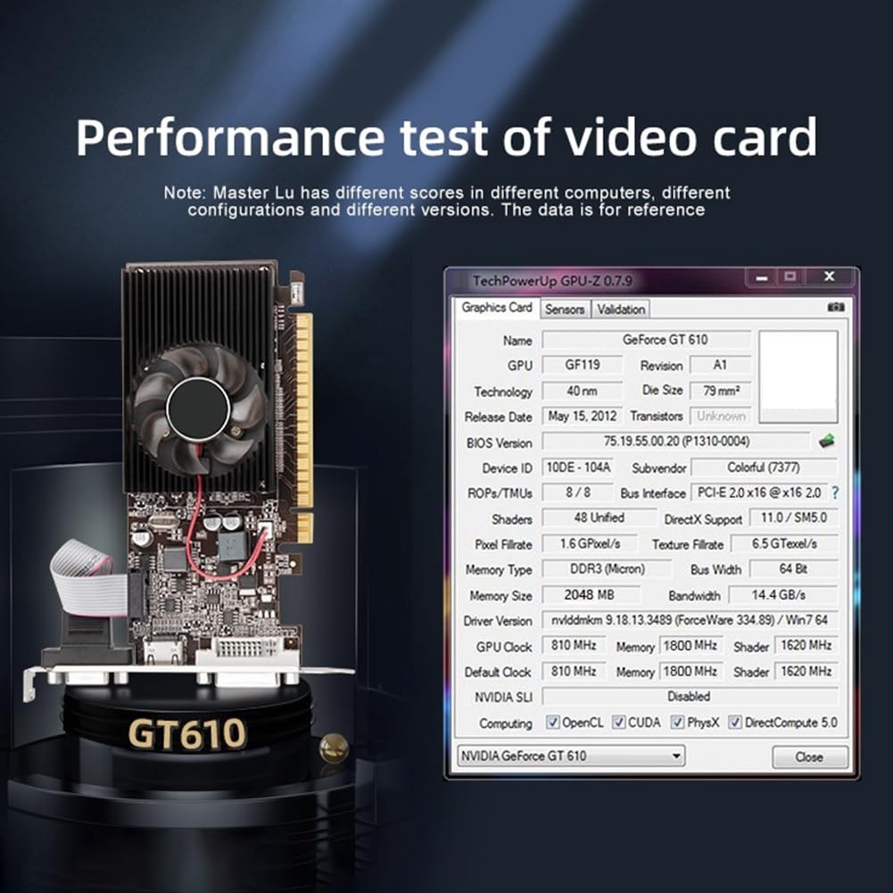 Scheda grafica GT610 PCI-E 16X compatibile +VGA+DVI a basso rumore per PC desktop