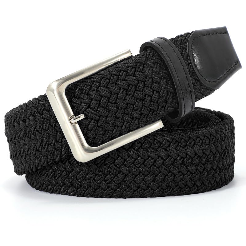 JasGood Geflochtener Elastischer Gürtel für Damen Herren, Unisex Stoffgürtel Stretchgürtel Dehnbarer Gürtel für Jeans Hosen, Schwarz, 100cm