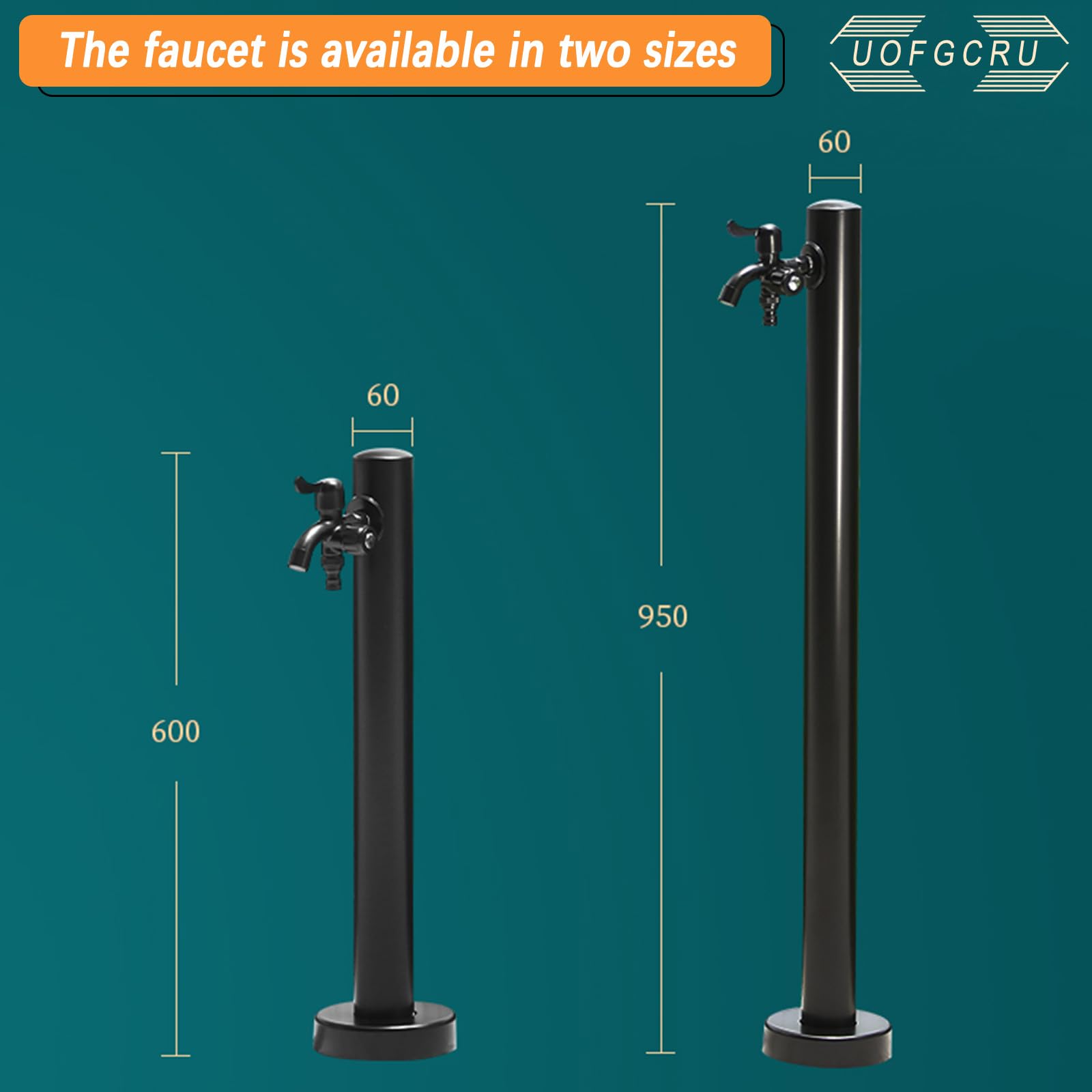 Columna de Agua de Jardín Cilíndrica de Acero Inoxidable, Grifo Anticongelante para Exteriores, Hidrante con Grifo de Doble Salida, para Riego y Lavado(Negro D - 60cm)