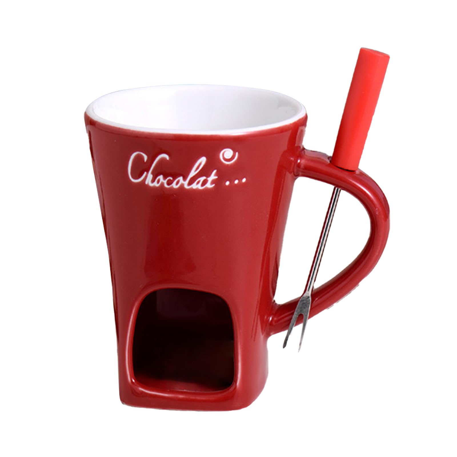 Schokofondue Tasse, 200 ml Keramik-Schokoladen-Hotpot-Set, Chocolate Fondue Set, Kaffeetassen Mit Gabel, Mini Fondue Sets zum Schmelzen von Schokolade, Butter, Käse & Karamell (Rot)