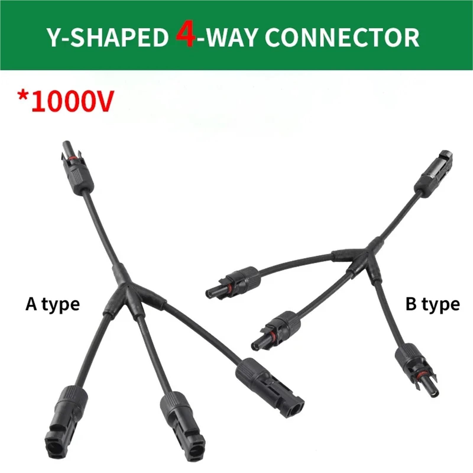 1/5/20/100 juegos de conectores solares fotovoltaicos en Y macho y hembra de 3/4 vías tipo Y 2/3/4 a 1 adaptador PV cable de enchufe (MC4-Y4, 1 juego)