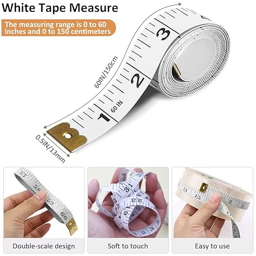 Miniatura 2 de Paquete de 3 cintas métricas de doble escala de 60 pulgadas (59.1 in), tela de costura flexible para medidas corporales y pérdida de peso, precisa y