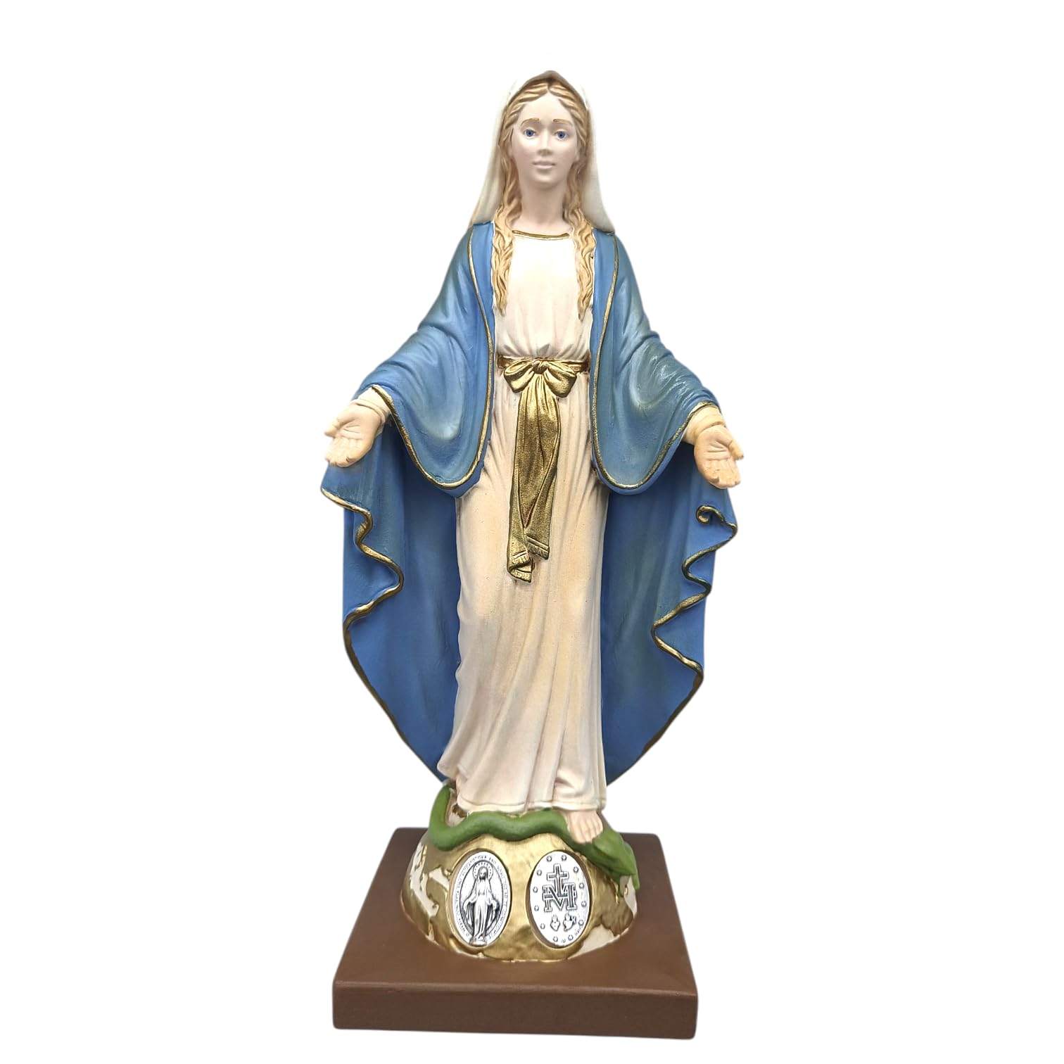 Generico Statua della Beata Vergine Miracolosa, 30 cm, Resina Dipinta a Mano, con Medaglie Argentate, Made in Italy