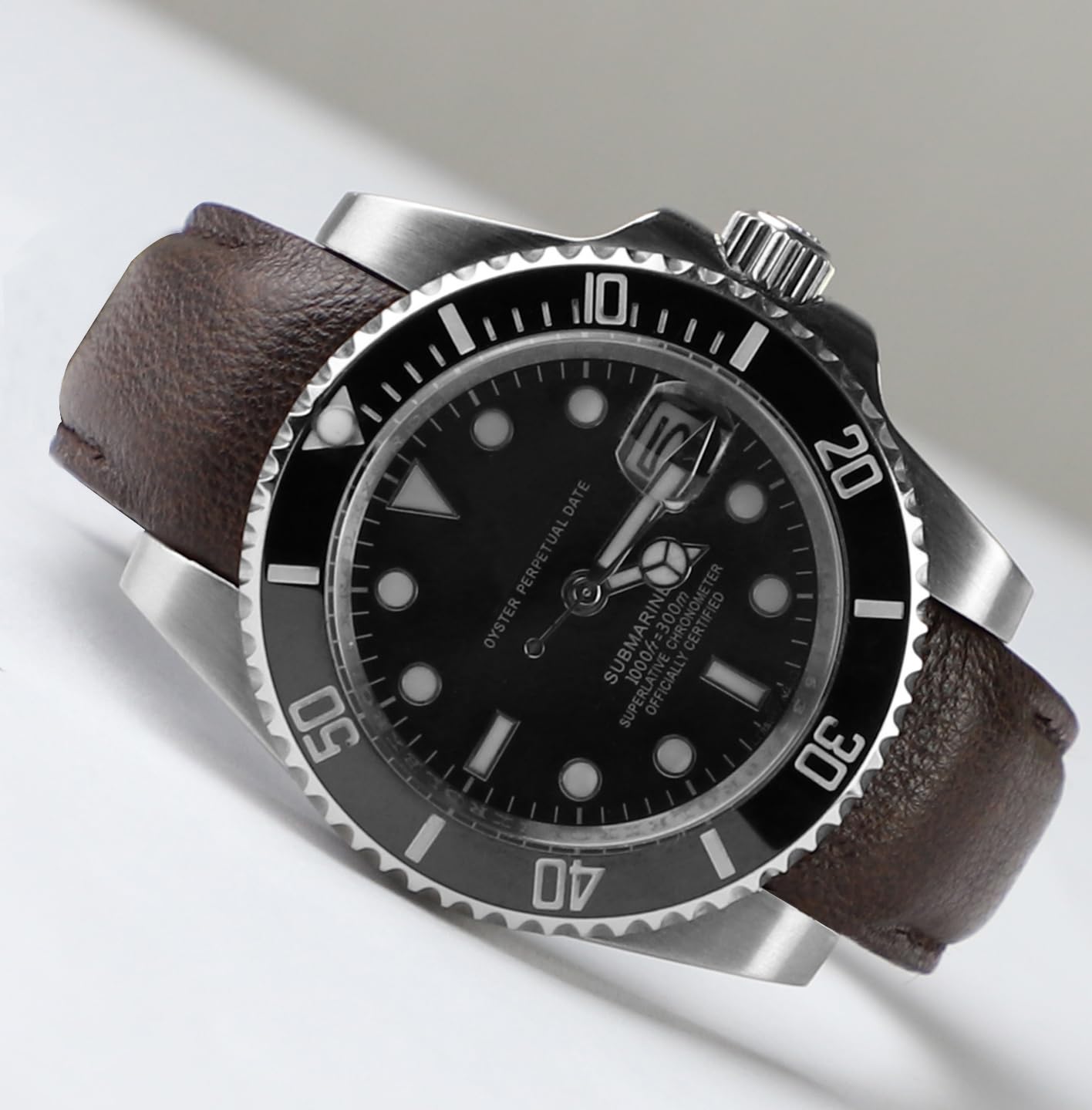 Correa de reloj de cuero retro de 20 mm con extremo curvado para Rolex Submariner de 40 mm, Daytona 40 mm, GMT-Master 40 mm, Yacht-Master 40 mm, Explorer I Vegetable Watch Strap de