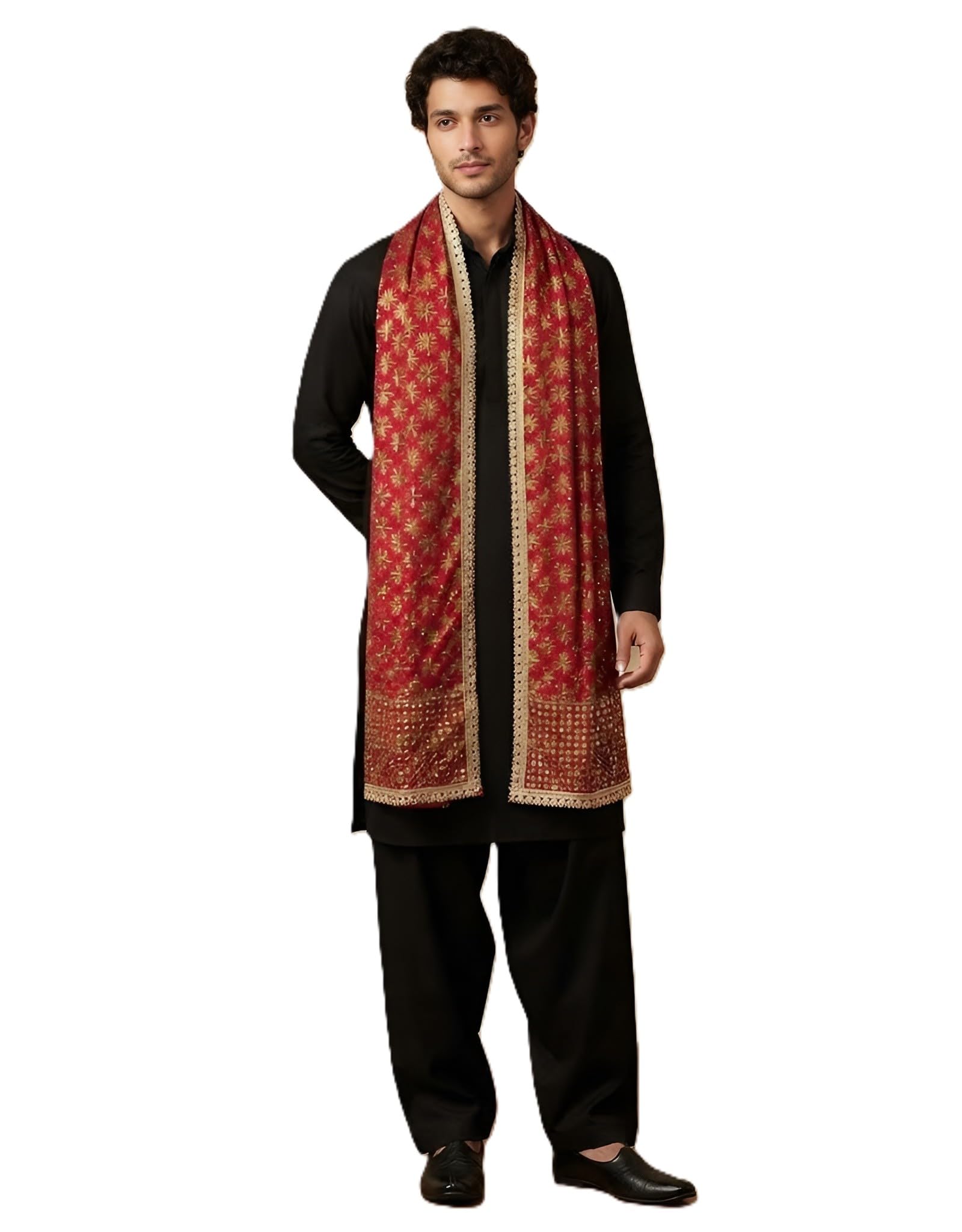 Chinon Heritage Phulkari Embroidered Men Dupatta with Beads Work & Lace Border-image-39