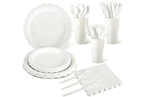 175 Pieces White Party Plates and Cups and Napkins Sets