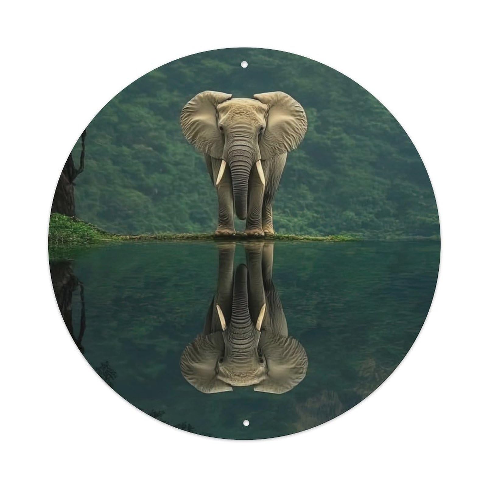 Wildlife Majestic Elephant Mirror Lake Nature Landscape Vintage Metal Tin Sign Plaque Wall Decor for Cafe, Club Bar, Office, Garden Metal Poster 8x8Inch