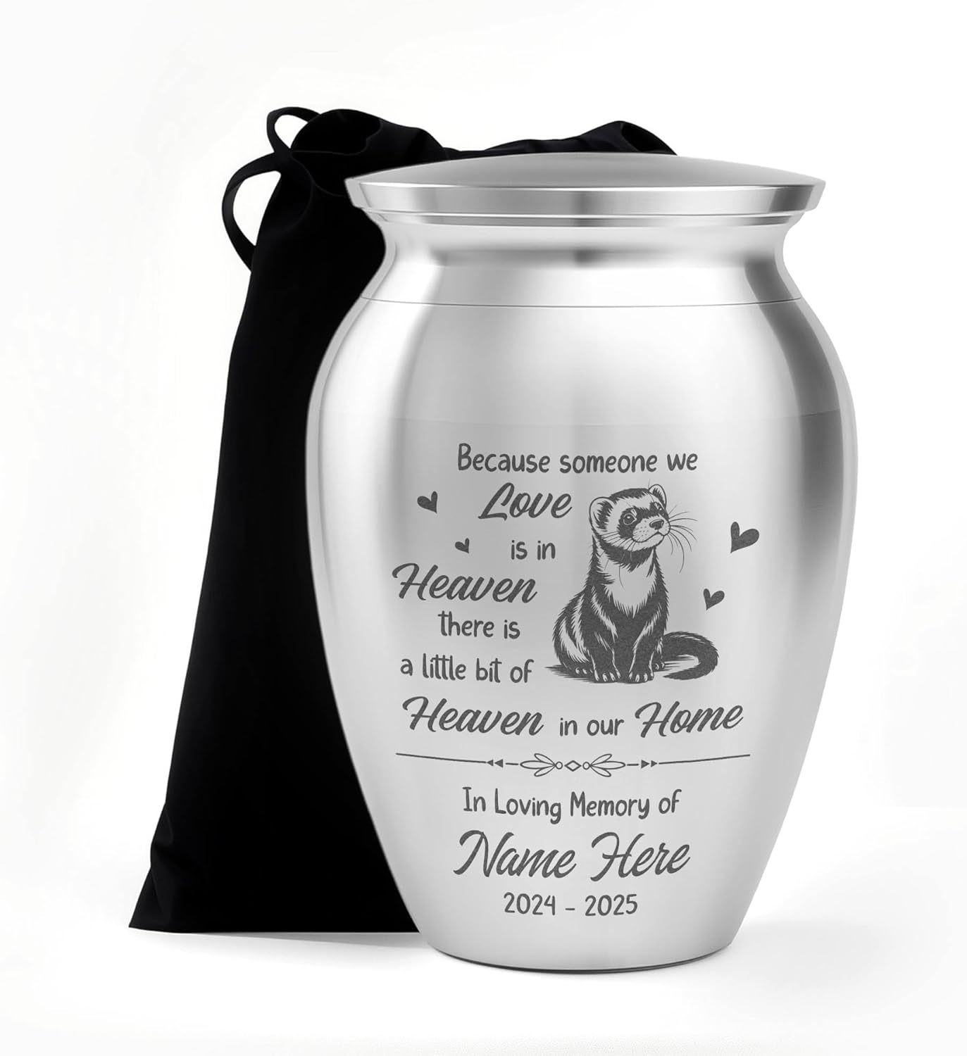 Artsy Woodsy Ferret Urn - Personalized Mini Urn - Pet Memorial Gifts Mini Urn Stainless Steel Remembrance Keepsake Urns for Pet Ashes 2.56 x 1.77, Loss of Pet Sympathy Gift (03, 2.56 x 1.77)