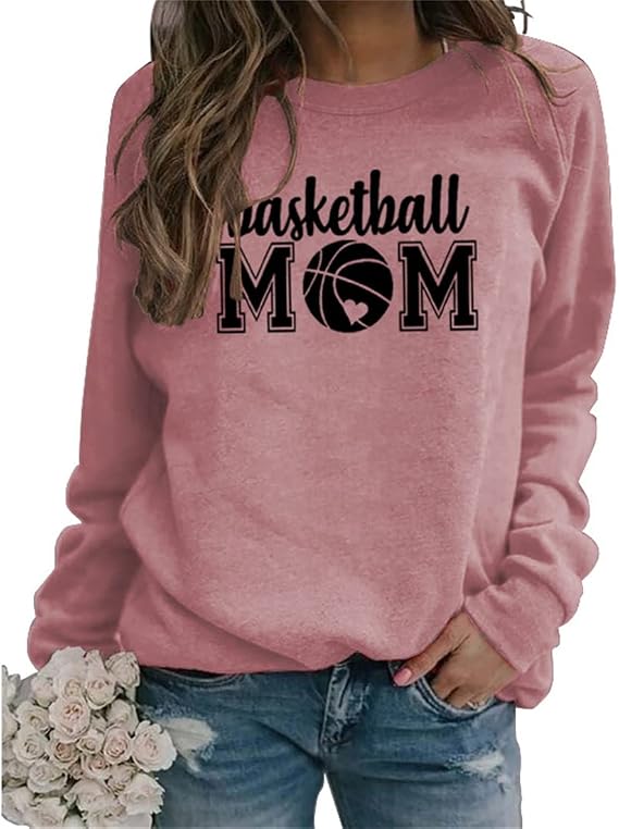 Basketball Mom Sweatshirt - Women's Casual Crewneck Pullover, Loose Fit Long Sleeve Top
