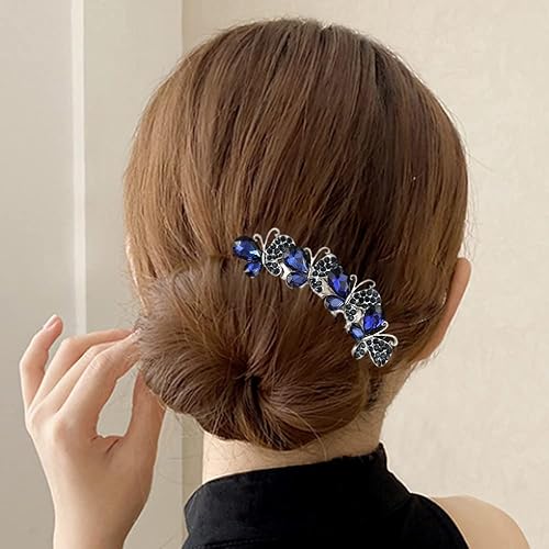 Miniatura 2 de Xerling Peine de pelo con diamantes de imitación, accesorios para el cabello para mujeres, peine lateral de cristal de mariposa, pieza de pelo azul