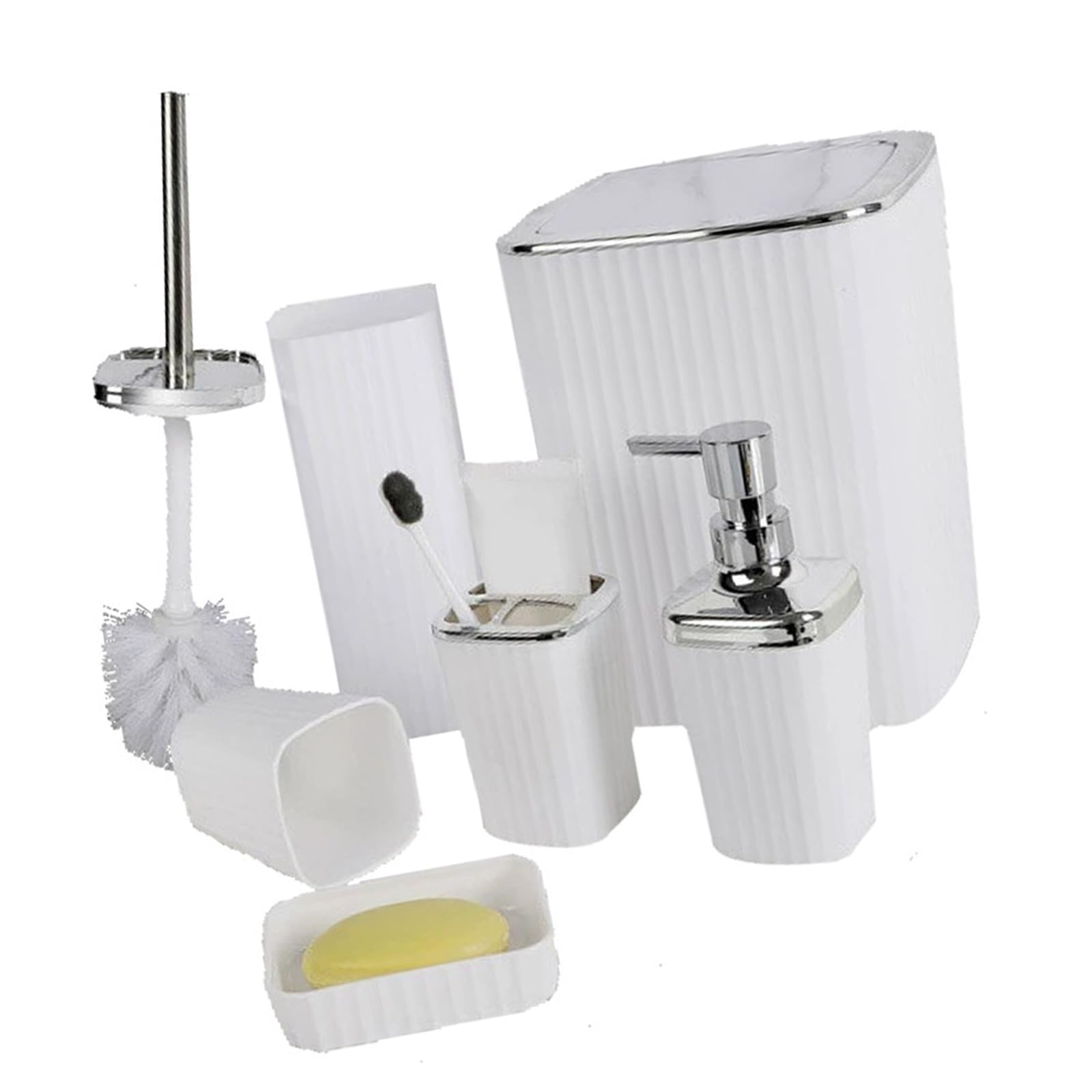 Elnwnnkc 6Piece Bathroom Set Durability Construction Includes Liquid Hand Soap Dispenser Bottle Toothbrush Holder Cup Modern Bathroom Organise Set