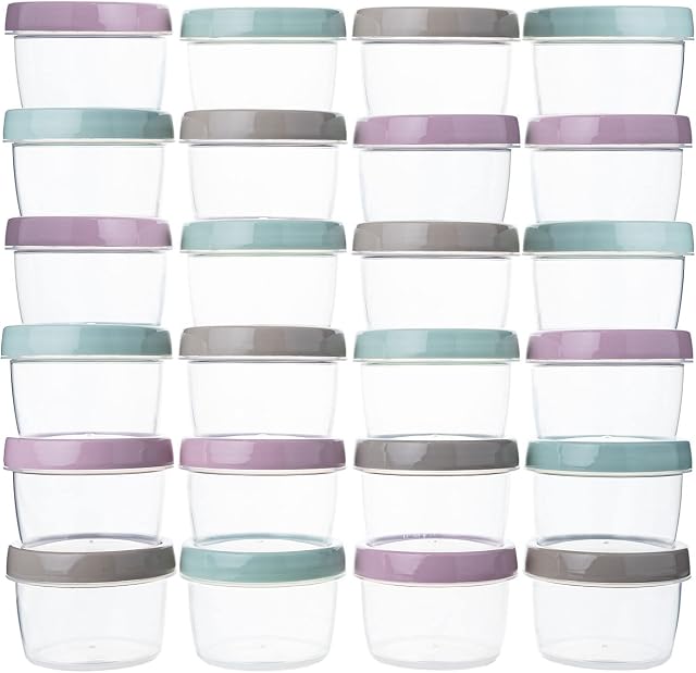 QILZO® Opakowanie 24 pojemników na jedzenie dla niemowląt 200 ml, bez BPA, Pojemnik na kuchenkę mikrofalową i zmywarkę, zamrażarka, pojemniki z pokrywką