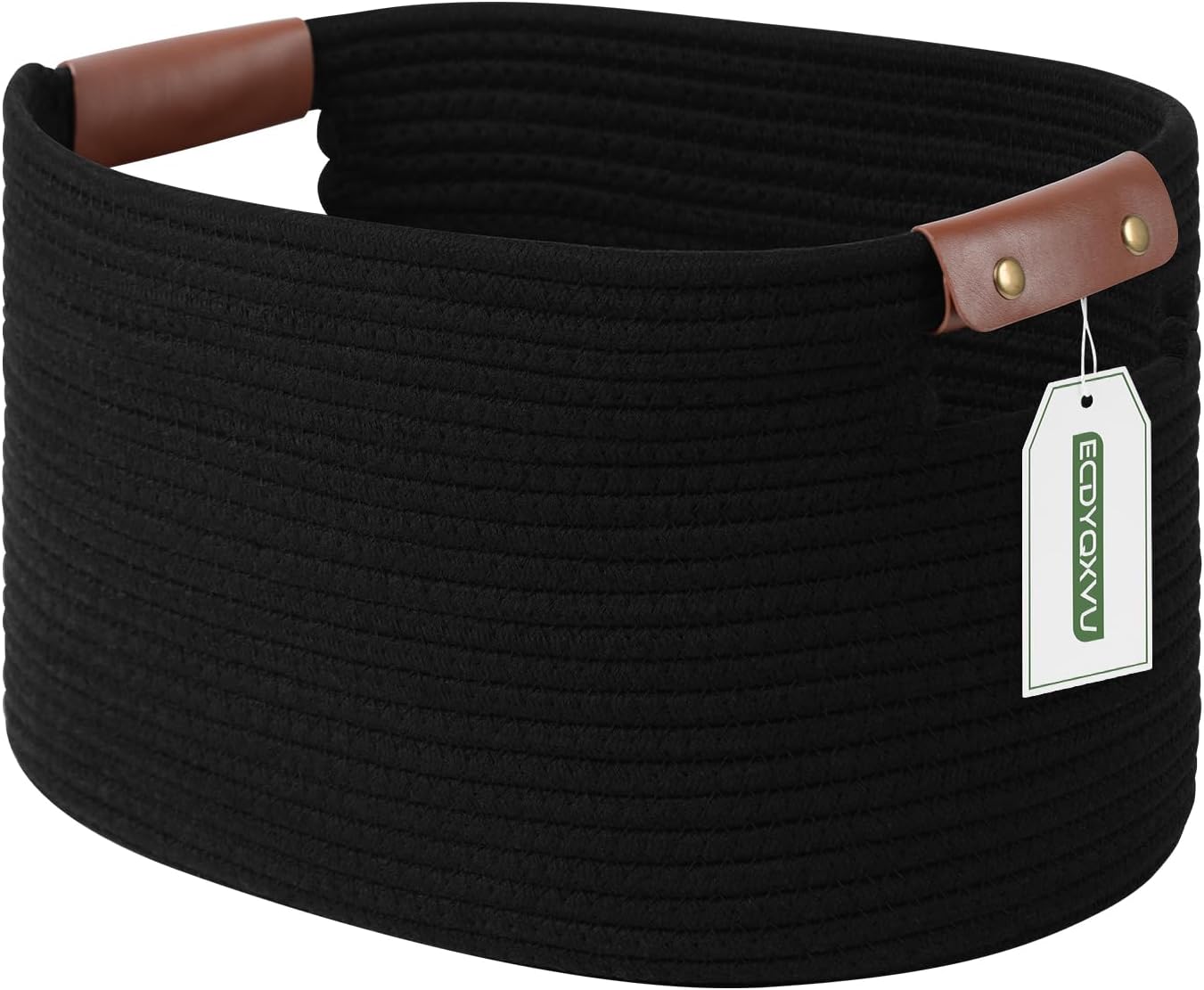 ECDYQXVU Cotton Rope Basket, Storage Baskets with Handle, 15x10x9 Inch Woven Basket for Shelves, Laundry, Towels, Clothes, Books (Black 1Pack)