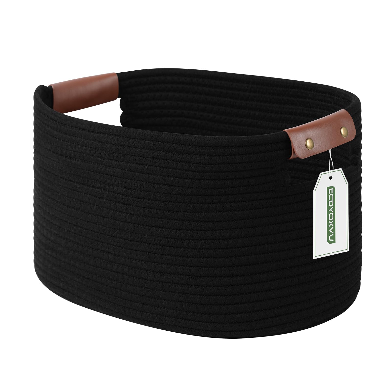 Cotton Rope Basket, Storage Baskets with Handle, 15x10x9 Inch Woven Basket for Shelves, Laundry, Towels, Clothes, Books (Black 1Pack)