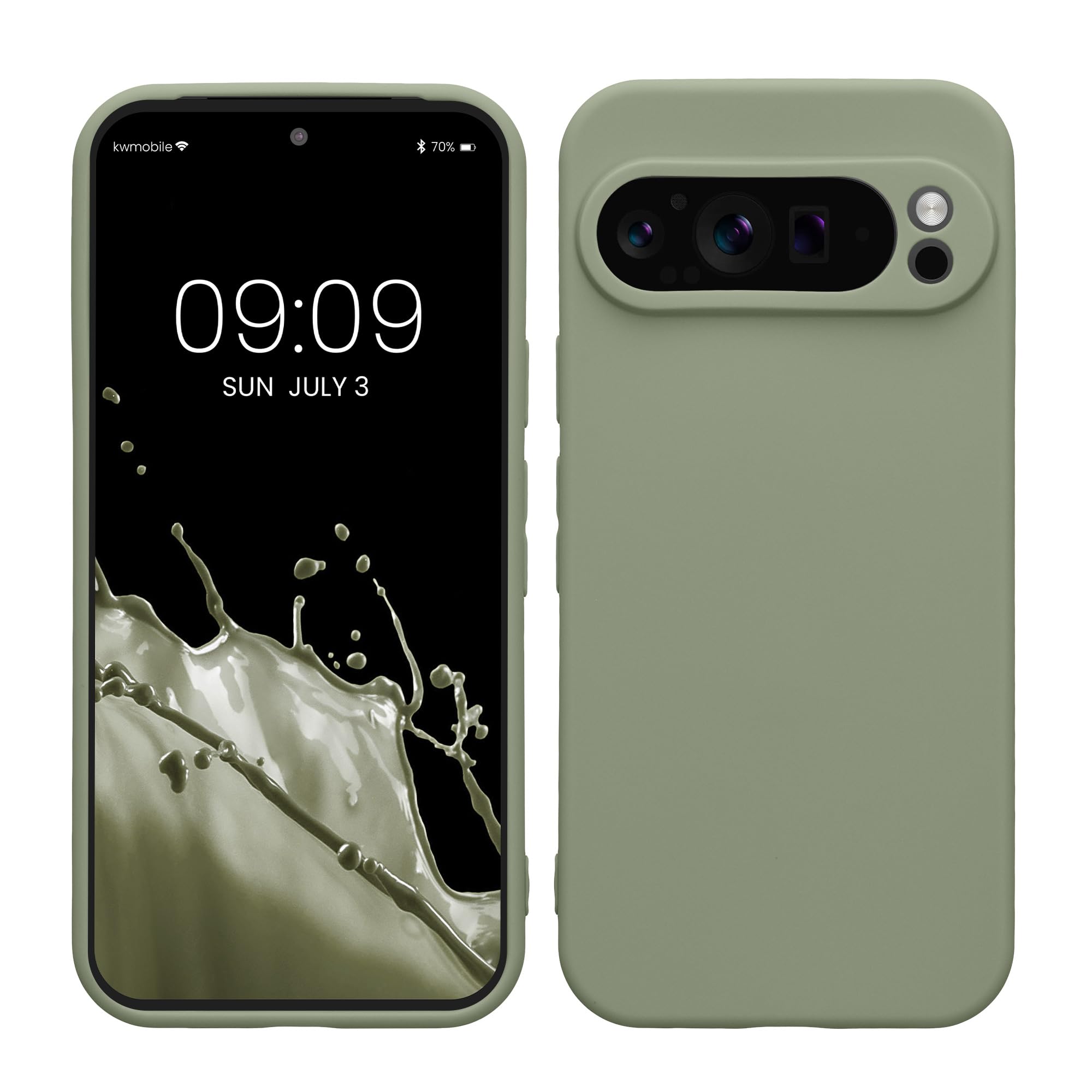 kwmobile Case for Google Pixel 9 Pro Case - Protective Slim TPU Phone Cover - Soft Matte Finish - Gray Green