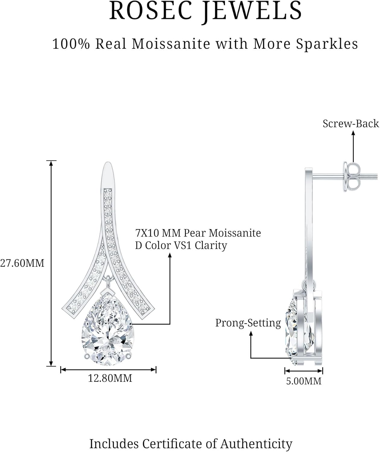 Certified 4 Carat Moissanite Earrings in Silver, D-Vs1 Quality, Moissanite Dangling Earrings - Gift For Special Occasions