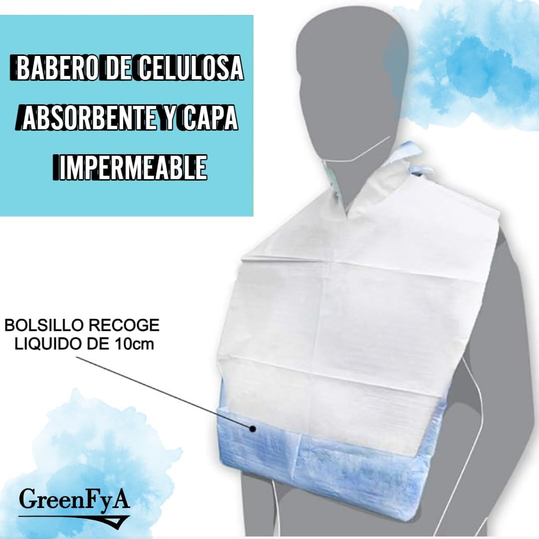 Baberos Adultos, Desechables 500 Uds – Impermeables, con Bolsillo Recoge Líquidos – Uso Médico, Geriátrico, Clínica, Ancianos, Comedor, Higiene, Un Solo Uso, Cuidado Diario, Hospitales