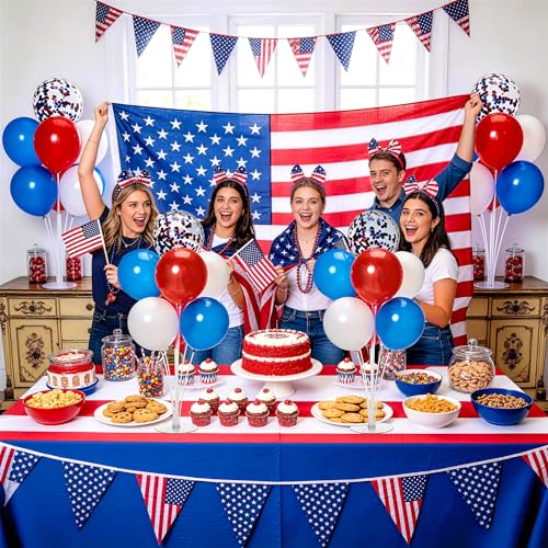 Image of JOYYPOP Balloon Centerpiece Kit for Table 4 Sets Balloon Stand with 40 Red White Blue Confetti Balloons Patriotic Table Decorations for Graduation Memorial Day Flag Day Election Party