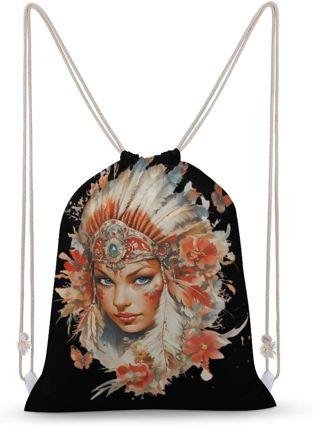 Indians Women Butterflies1 Drawstring Backpack Gym Bag Draw String Back Bags for Sports Tennis Party Favor