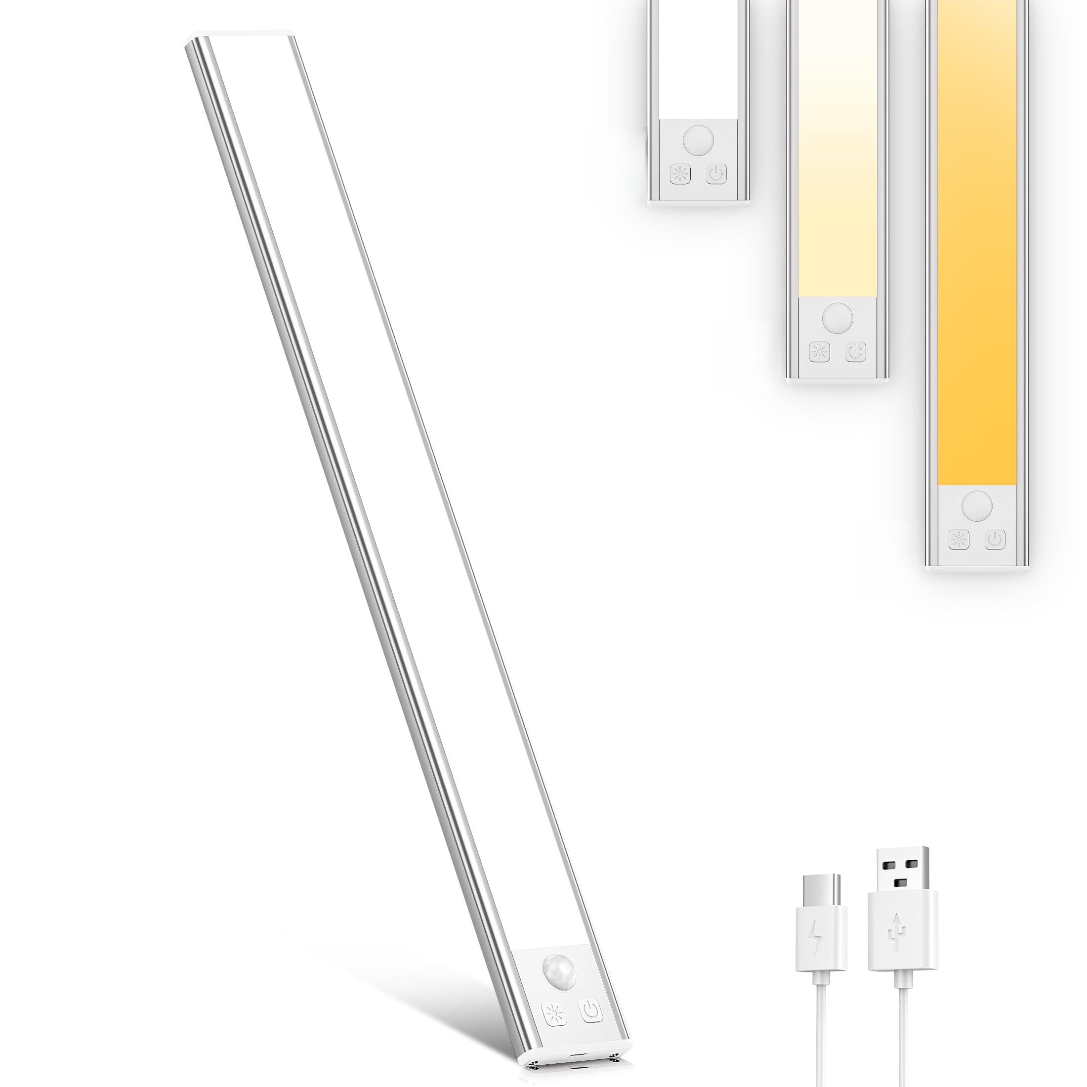 OUILA Under Cabinet Kitchen Lights, [1 Pack] 41cm 3 Color Stepless Dimming Motion Sensor Lights Indoor, 2800mAh USB-C Rechargeable LED Lights for Cupboard, Kitchen