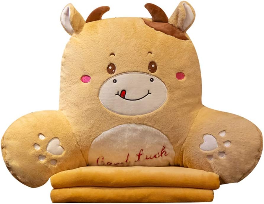 Cute Animals Soft Reading Pillow Home Office Chair Waist Pillow Cushion Creative Lumbar Back Pillow Bed Rest Reading Pillow with Blanket (Brown Cattle, 60×40CM)