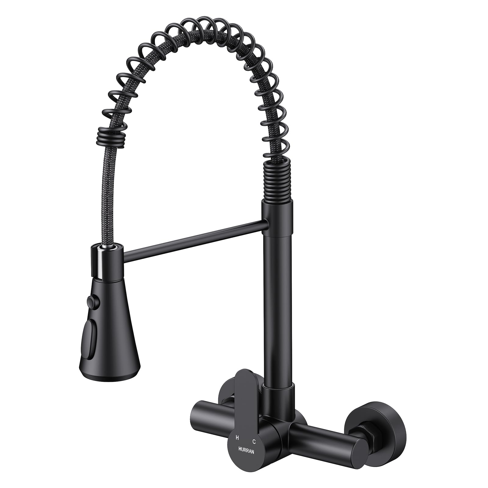 HURRAN Grifo Mural de Cocina, Grifo de Cocina con 3 Modos de Salida, Grifo Monomando Giratorio 360° de Acero Inoxidable, Negro Mate
