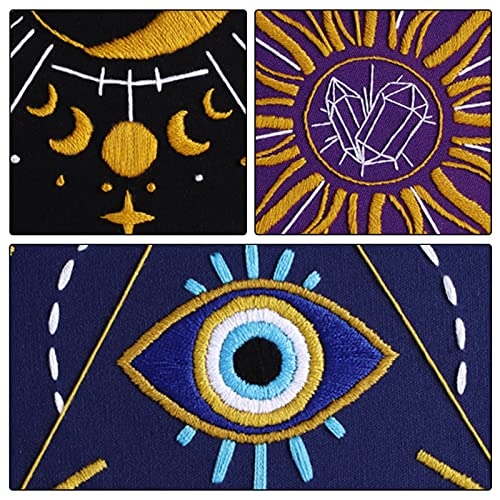 Image of Louise Maelys 3 Set Tarot Embroidery Kits for Beginners with Sun Moon Evil Eye Pattern,Adults Starter Cross Stitch Kit DIY Needlepoint