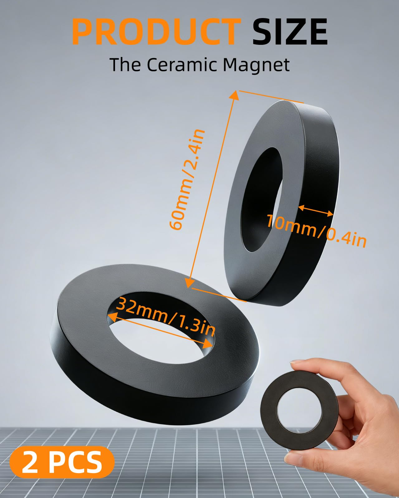 Anpro 2Pcs Ring Ceramic Magnets with Hole, 2.36" OD x 1.25" ID — Amazon image 4