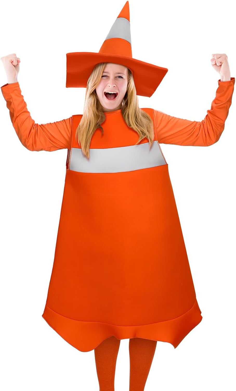 4 Pcs Halloween Construction Cone Costume for Women Traffic Cone Hat Orange Long Sleeve T-shirt Sock Road Safety Costume Accessory for Adult Halloween Cosplay Party - Image 5