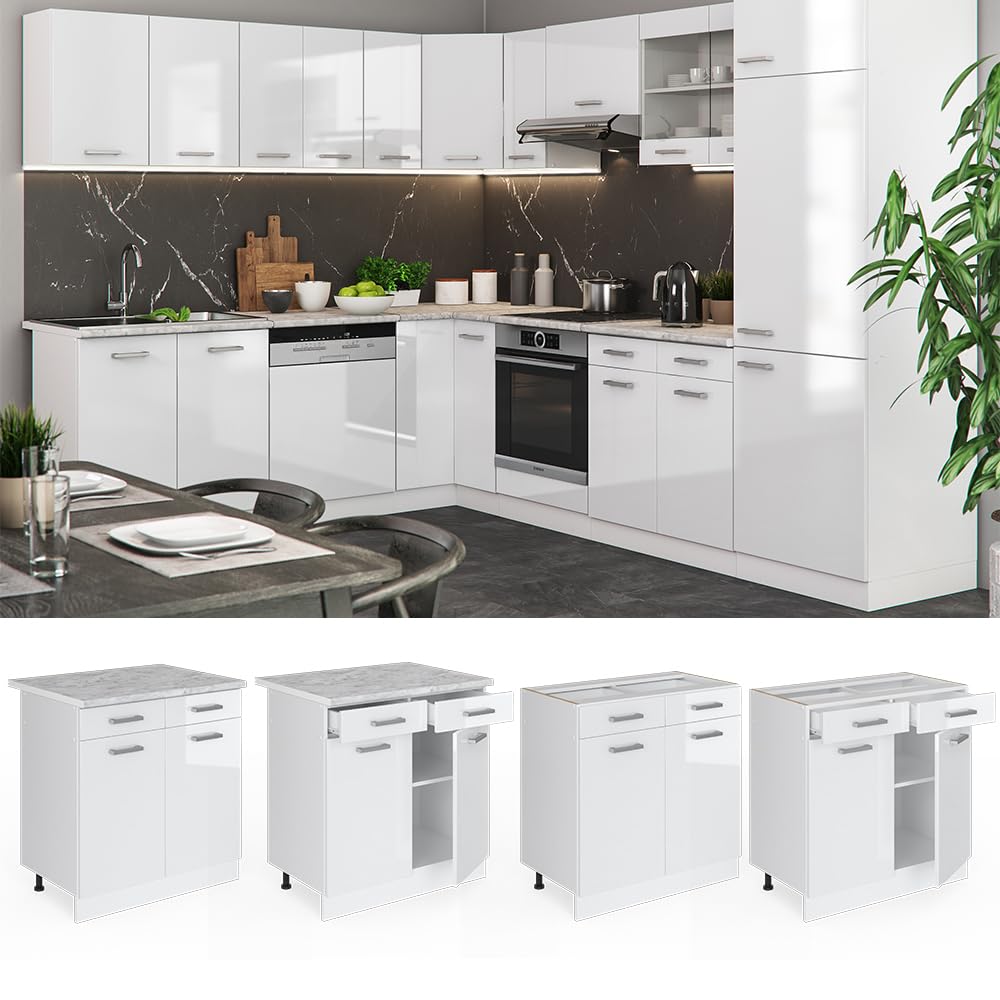 Vicco Mueble bajo de Cocina R-Line, Blanco Alto Brillo, 80 cm Sin encimera, para combinación Libre Dentro de Sistemas de Cocina modulares