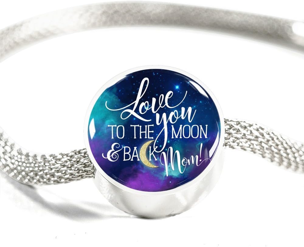 Sentimental Gifts For Mom On Mothers Day Birthday Christmas Love You To The Moon & Back Mom Luxury Stainless Steel Charm Bracelet