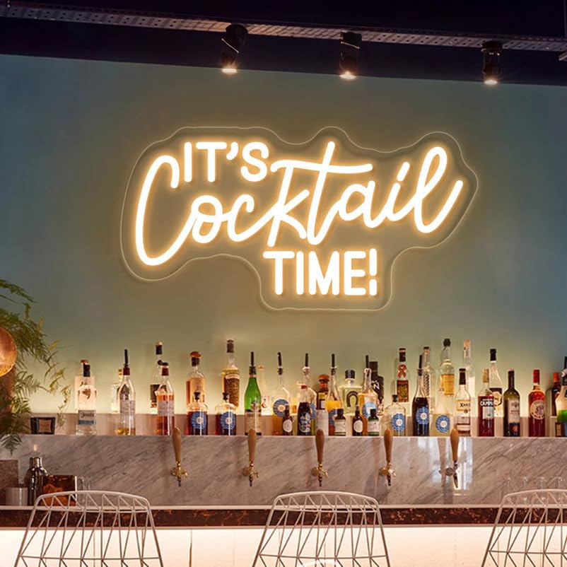 It's Cocktail Time Neon Sign Dimmable Bar LED Neon Light USB Power Supply Cocktails Light Up Signs for Wall Decor Beer Bar Cafe Men Cave Party Art Decoration (Warm White)