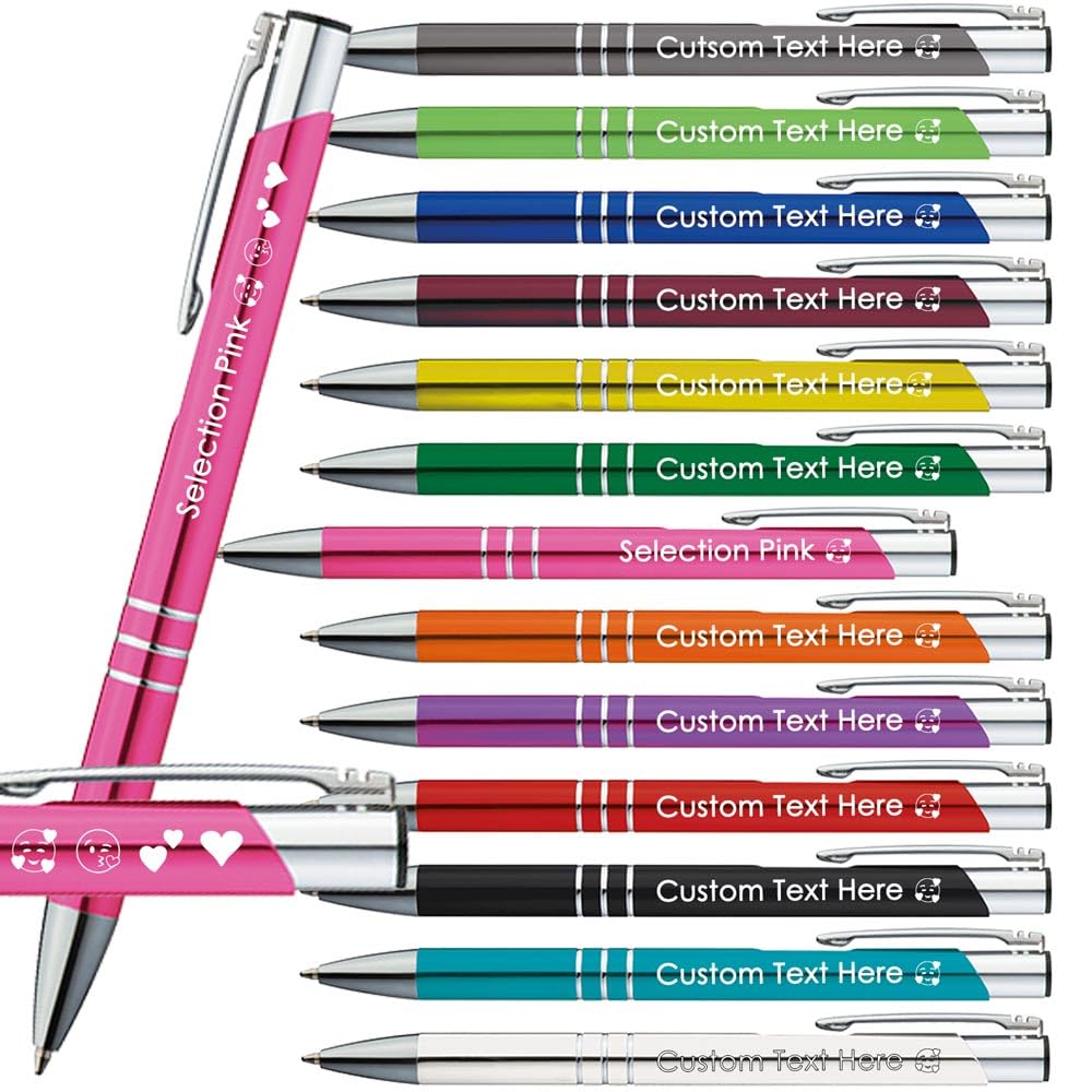 Juwelier Schönschmied Ballpoint Pens with Engraving | Emojis Engraving Possible | 13 Colours | Promotional Ballpoint Pens with Desired Engraving | Personalised Pens (Pink, 25)