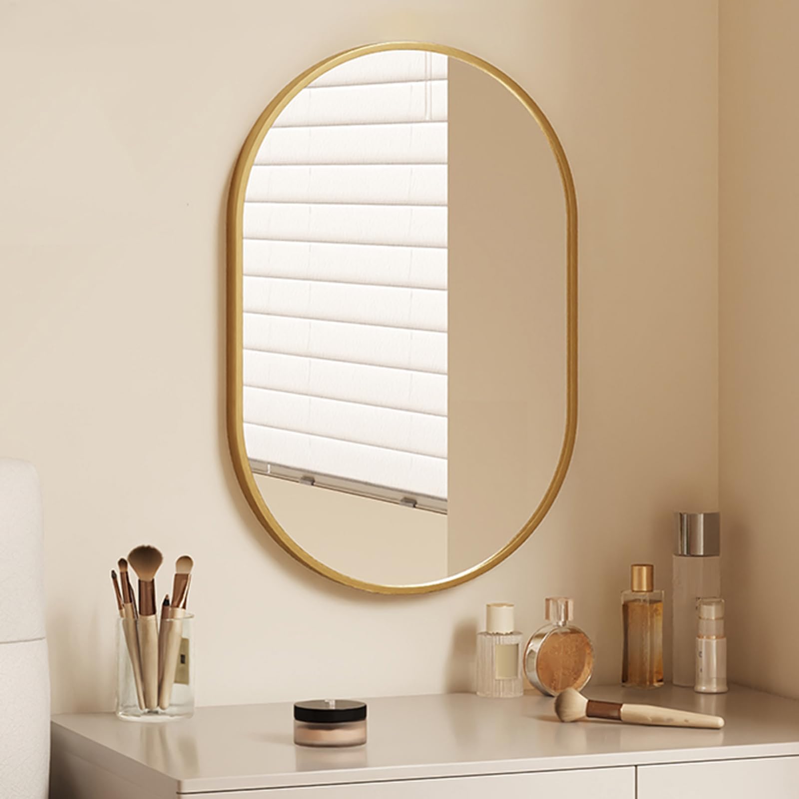 BKSXSOP Elegant Oval Bathroom Mirror - Metal Frame in Black, Gold & Silver, 40x60cm, 50x70cm, 50x80cm Perfect for Living Room, Bedroom Décor.