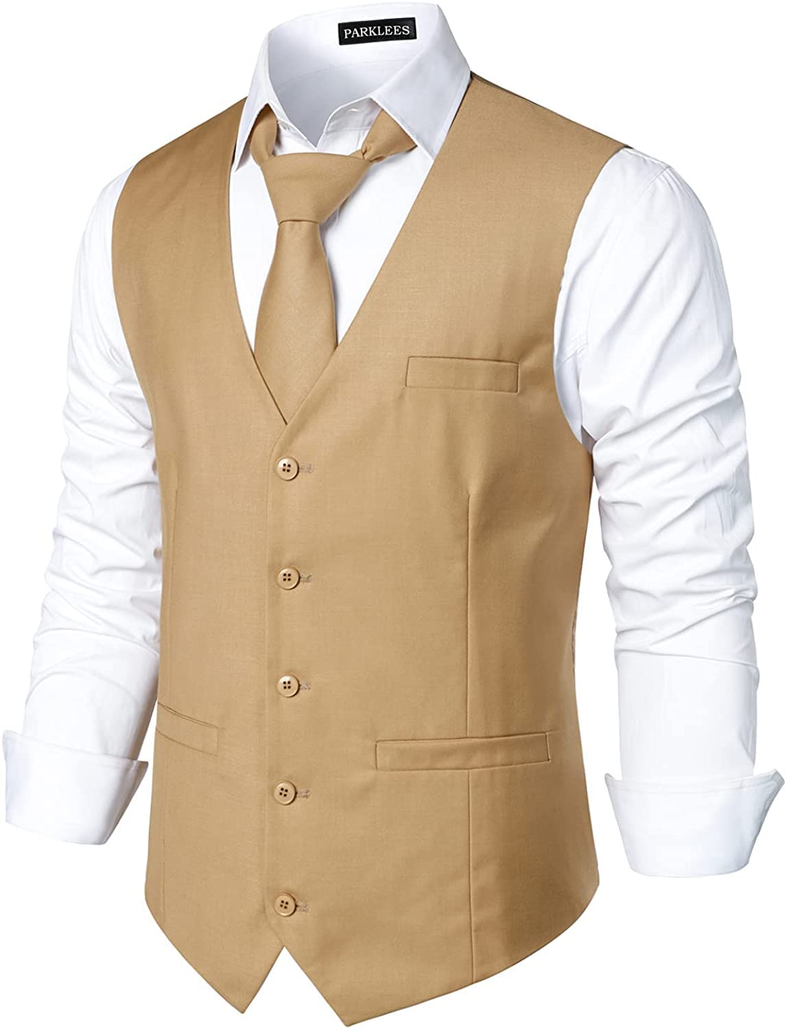 PARKLEES Chaleco de esmoquin para hombre, diseño urbano, para negocios, formal, ajustado, para hombre