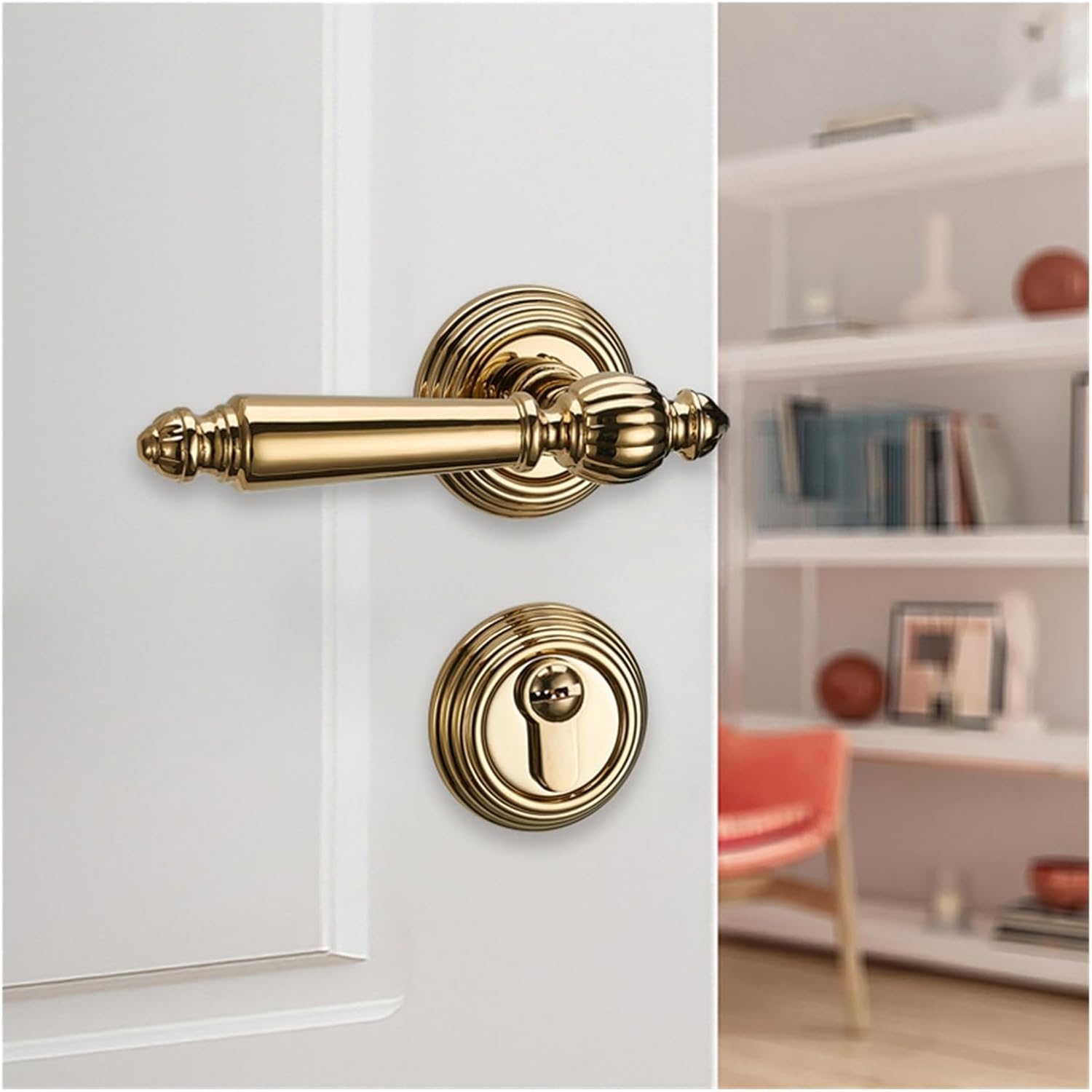 Golden Door Lock Indoor Bedroom Light Luxury European Split Lock Magnetic Silent Wooden Door Lock American Door Lock Door Handle(Silver Silent 35-50mm)